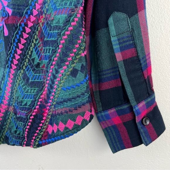 NWOT Tolani Collection Anthropologie Plaid Neon Floral Embroidered Button Down - Picture 12 of 13
